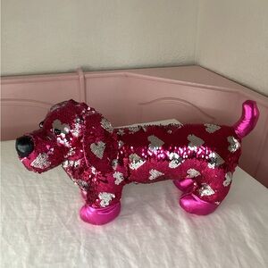 Pink Sequin Dog Plush with hearts